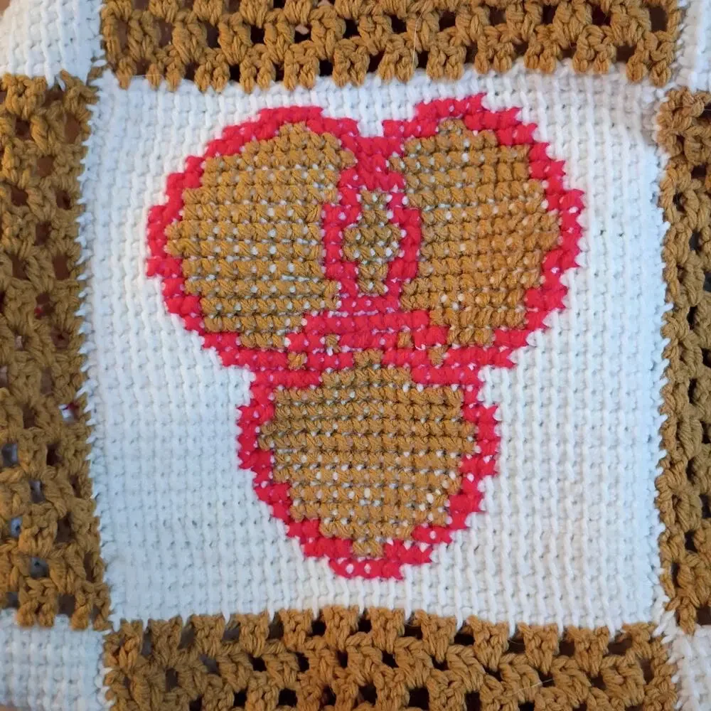 Handmade Crochet Afghan Blanket 64x49 Religious Christian Catholic Gold White